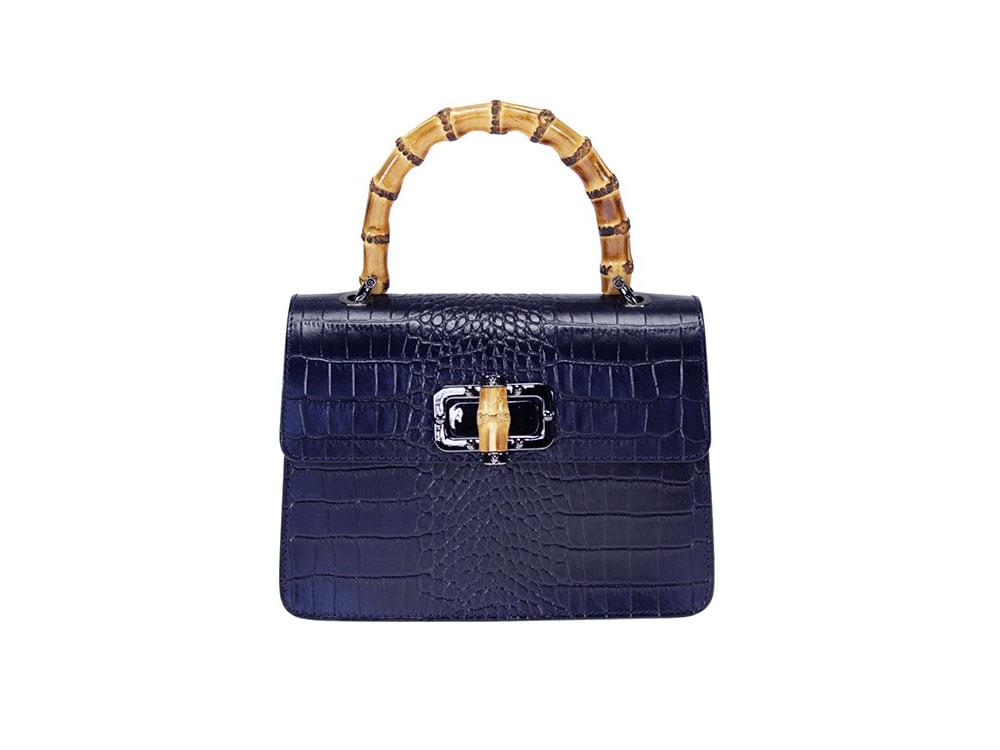 Treviso - small bag in reptile pattern leather with a bamboo handle