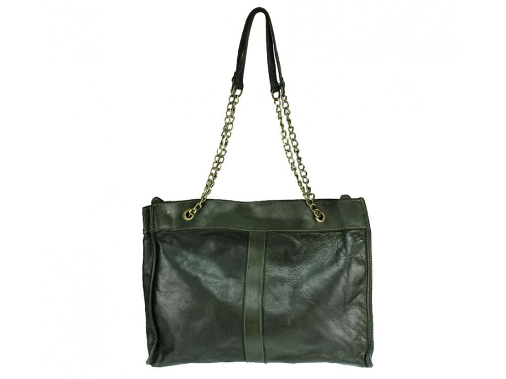 Melfi (dark green) - Large, slim, calf leather shoulder bag