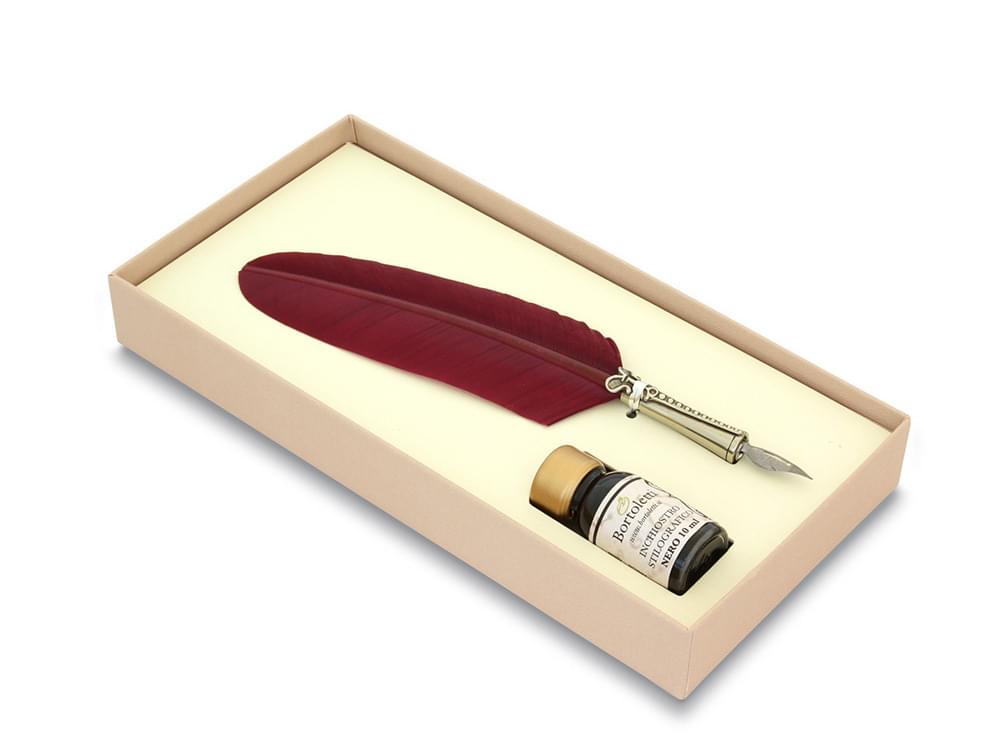 Feather Quill (ruby) - Elegant bronze calligraphy quill