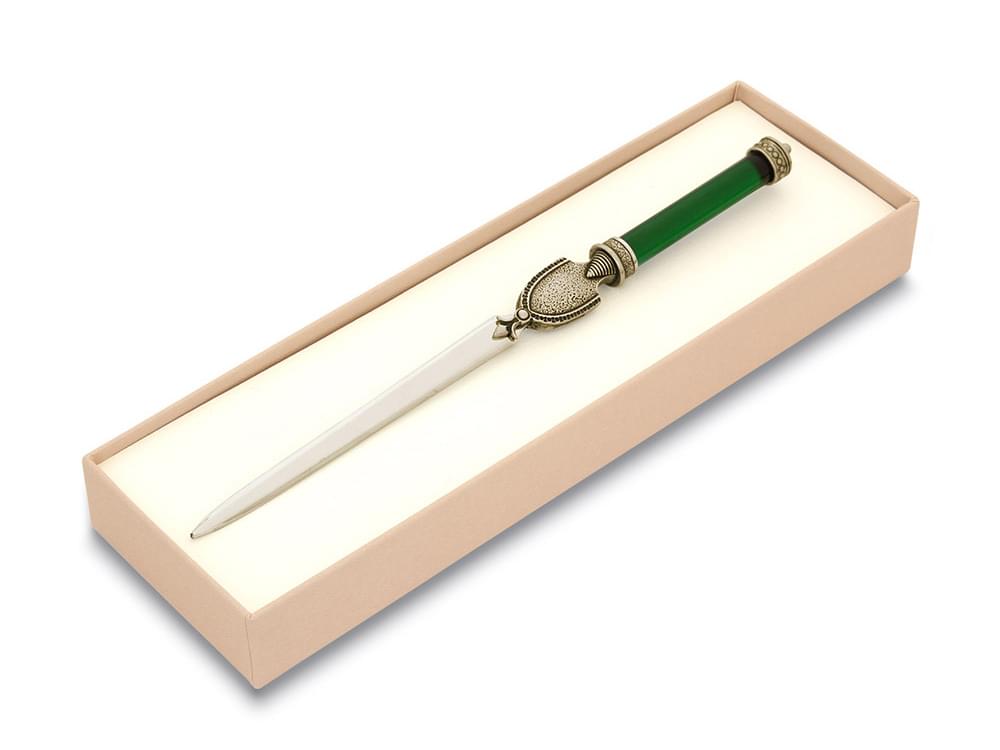 Medieval letter opener (green) - Murano glass and bronze paper knife