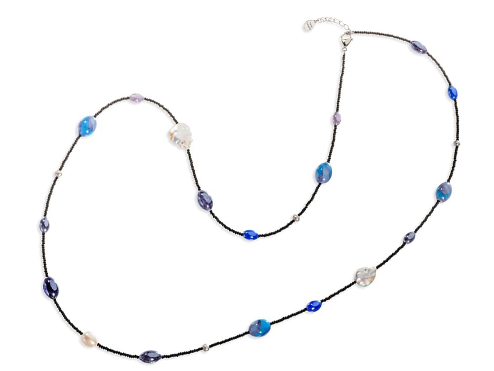 Capri Long Necklace (deep blue) - Murano glass and cultured pearl necklace