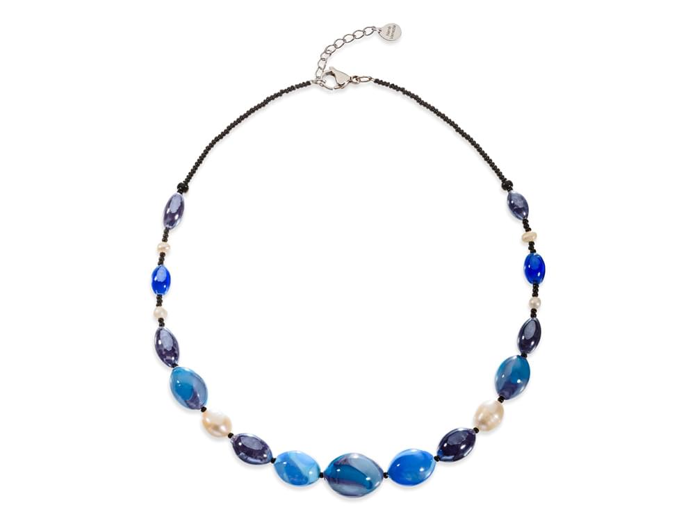 Capri Short Necklace (deep blue) - Murano glass and cultured pearl necklace