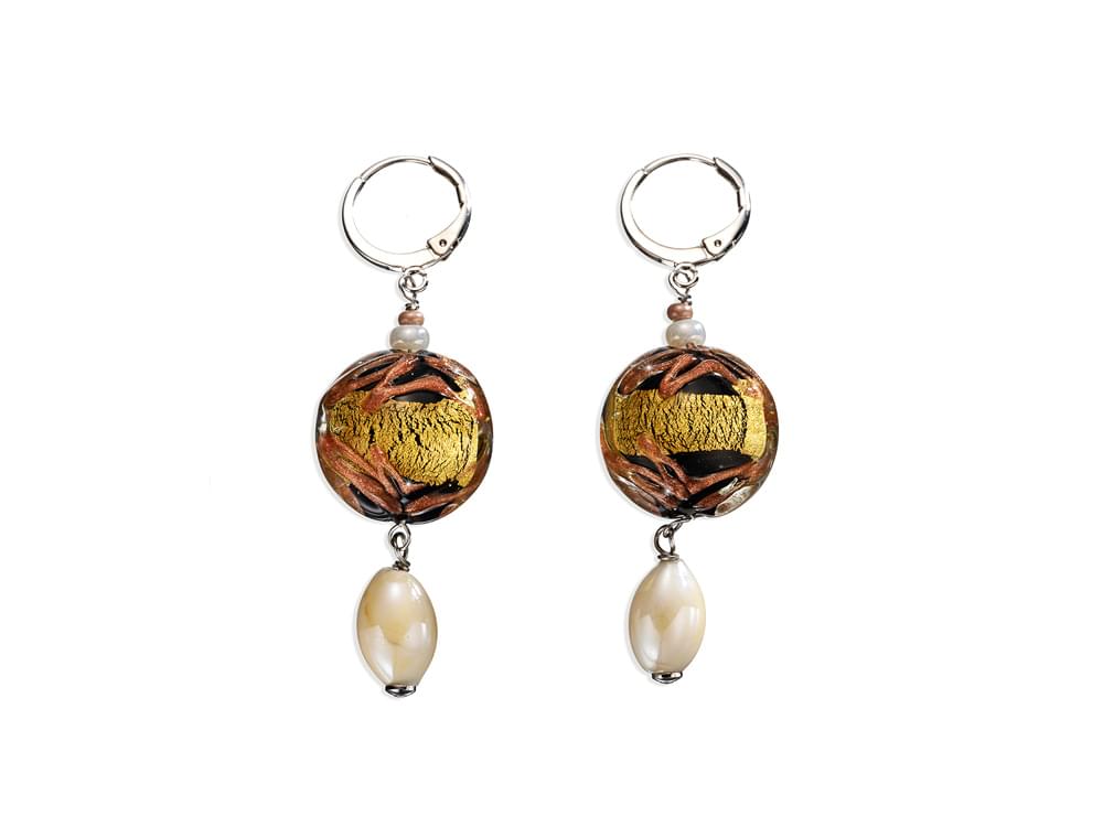 Pendant style, glittering Murano glass earrings