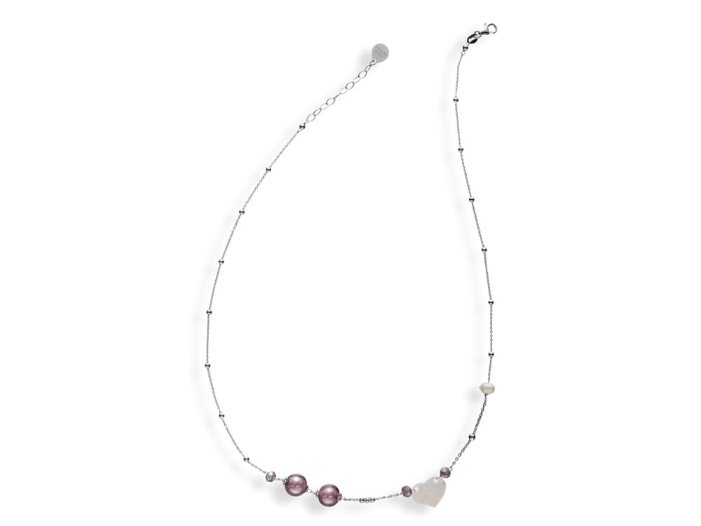 Iris Necklace (damask rose) - Delicate Murano glass and pearls on sterling silver