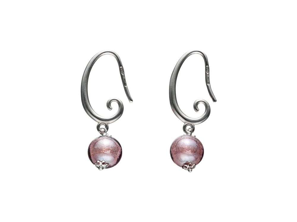 Iris Earrings (damask pink) - Sterling silver earrings with Murano glass pearl