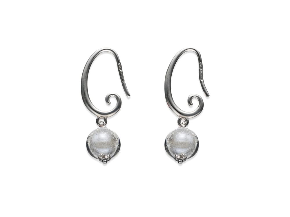 Iris Earrings (silvery white) - Sterling silver earrings with Murano glass pearl