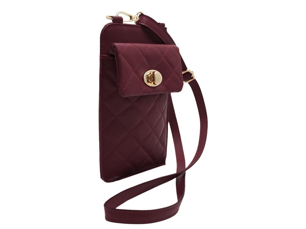 Phone Holder (burgundy) - Quilted leather mobile phone holder