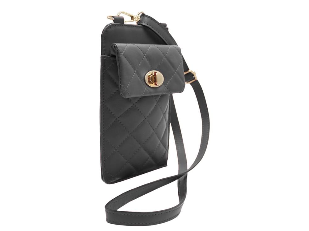 Phone Holder (dark grey) - Quilted leather mobile phone holder