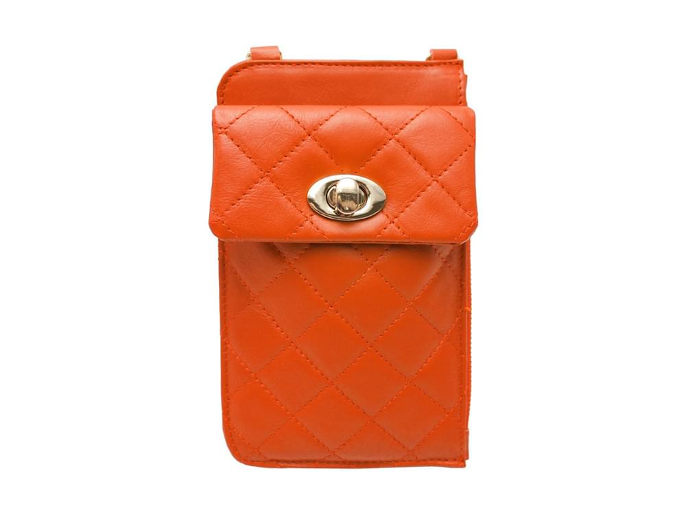 Phone Holder (orange) - Quilted leather mobile phone holder