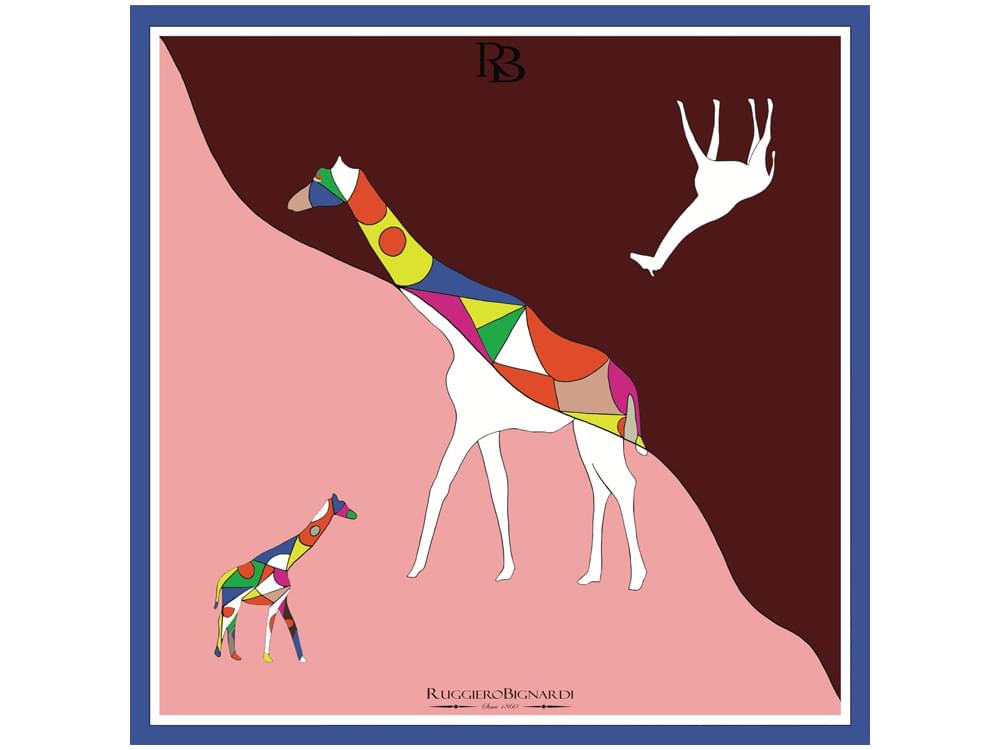 Limited edition silk scarf with artistic giraffe design