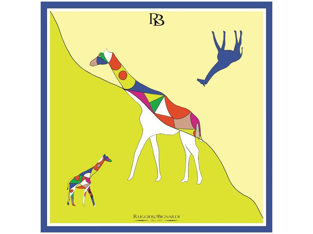 Confidence (citrus) - Limited edition silk scarf with artistic giraffe design