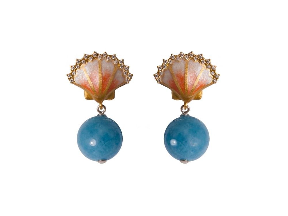 Ama Earrings - Intricate shell and Blue Agate bead earrings