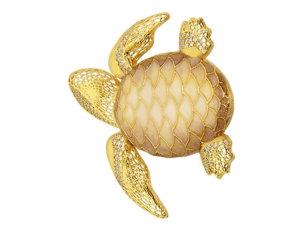 Golden Sea Turtle  - Unusual and intricate handmade Italian brooch