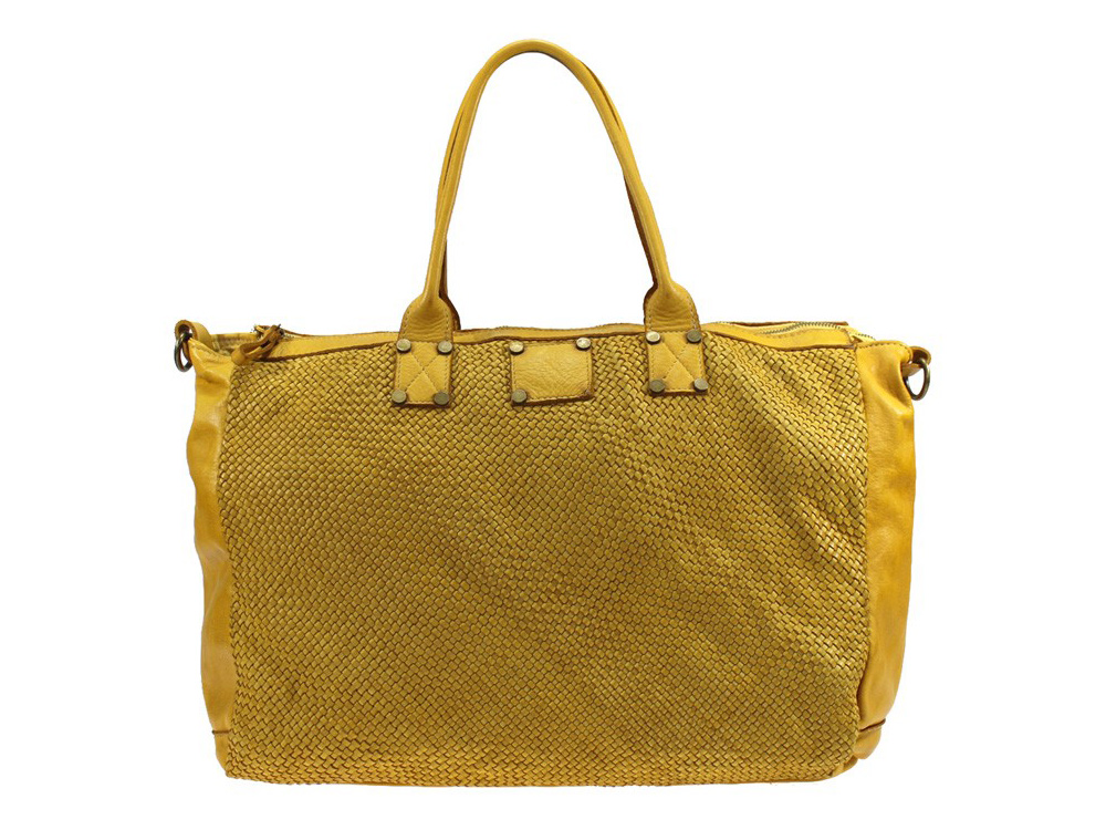 Agnone- large, soft, versatile woven vintage leather bag - front view