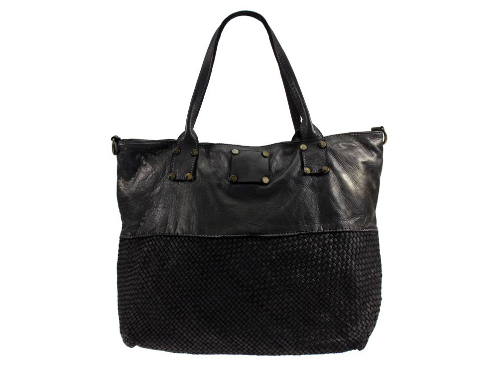 Deruta (black) - Designer style woven vintage leather handbag