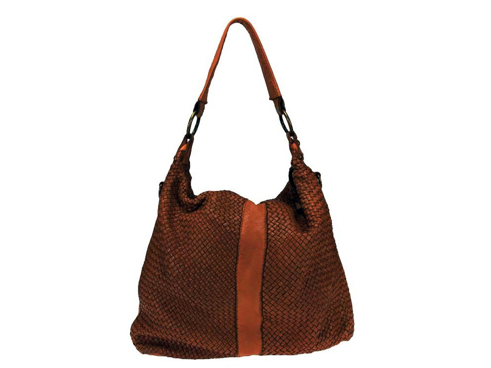 Arrone (rust) - Simple, square, woven calf leather bag