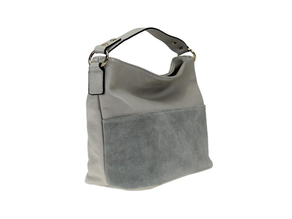 Apricale (dove grey) - Pretty bag with suede leather panel